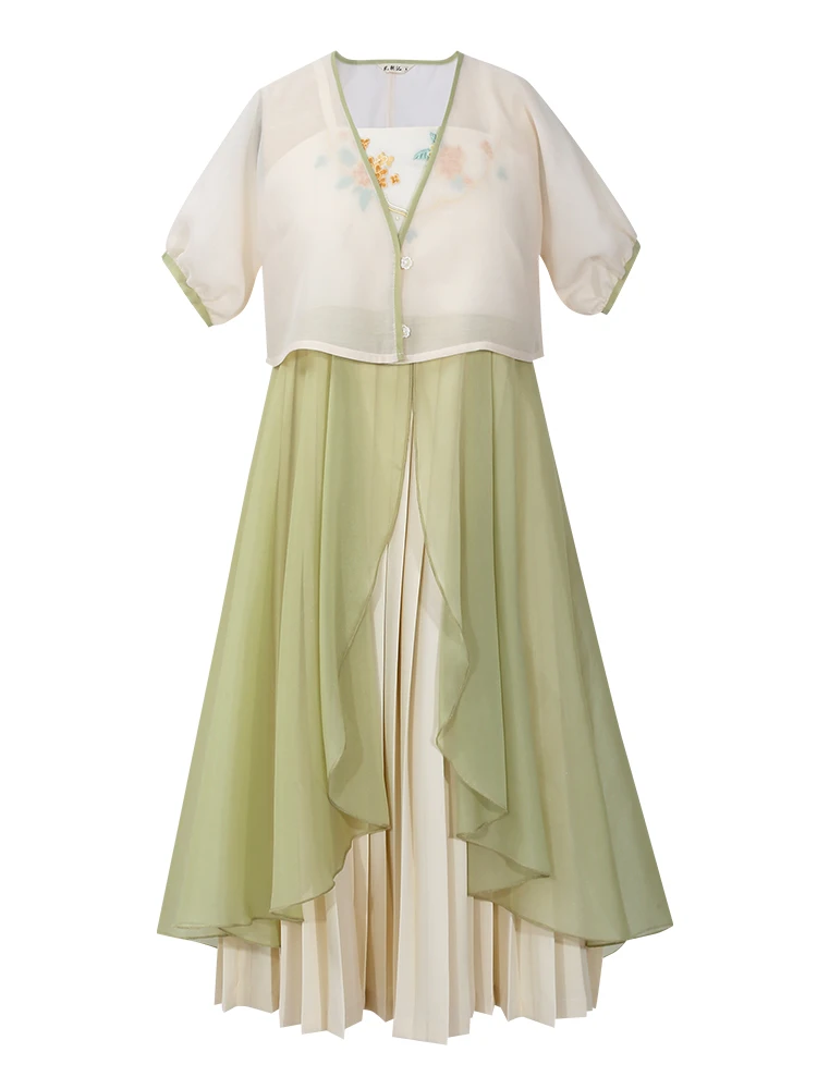 

Han Elements Spring and Summer Puff Sleeve Cardigan Dress
