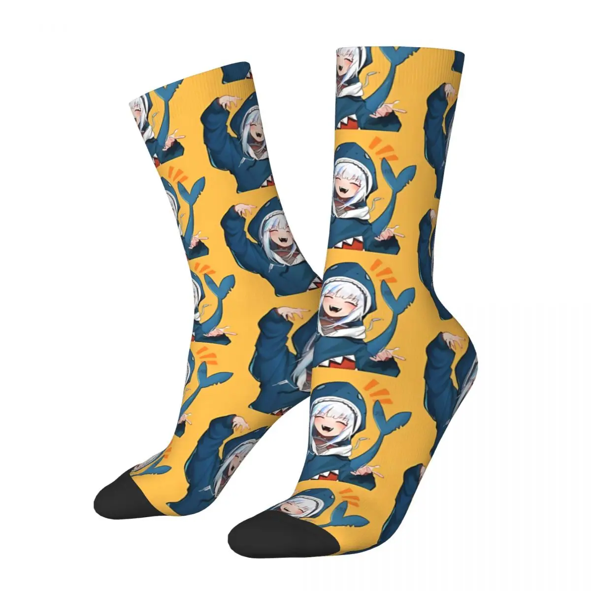 

Gawr Gura Yellow Hololive Anime Unisex Winter Socks Outdoor Happy Socks Street Style Crazy Sock