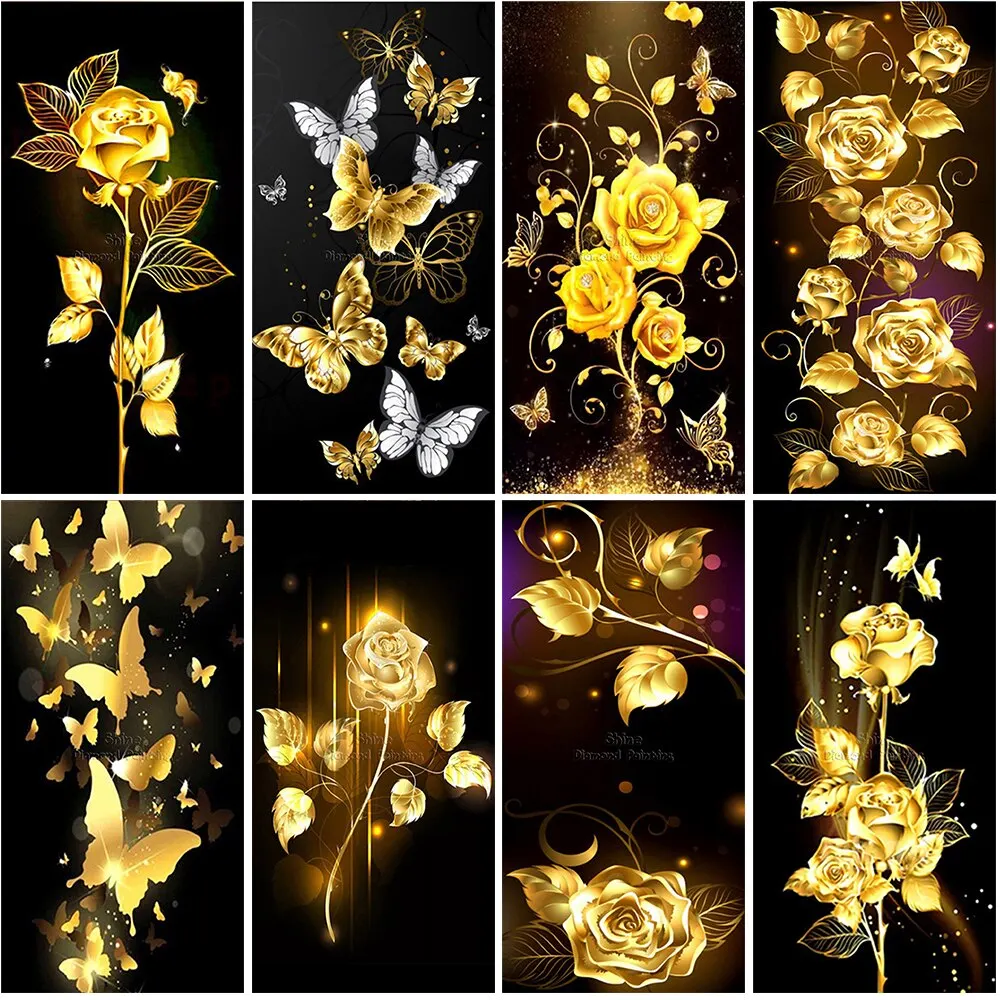 

Landscape Flower Golden Rose Poster Canvas Painting and Print Modern Nordic Wall Art Pictures for Home Living Room Decor Cuadros