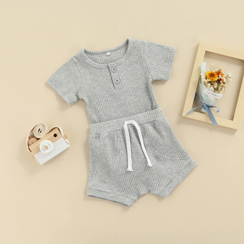 

Комбинезон с коротким рукавом для девочек 0-18 месяцев, комбинезон с коротким рукавом и круглым вырезом и шорты с эластичной талией для малыш...