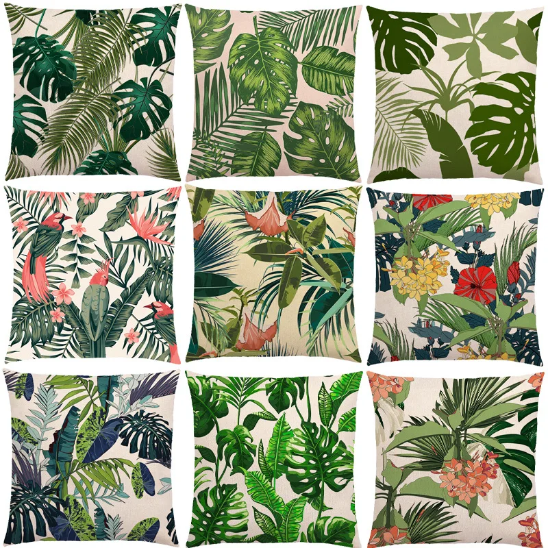 

Tropical Palm Leaf Pillowcase for Pillos Red Flower Nordic PillowCase for Garden Sofa Living Room Boho Decor 45X45 50X50 Cushion