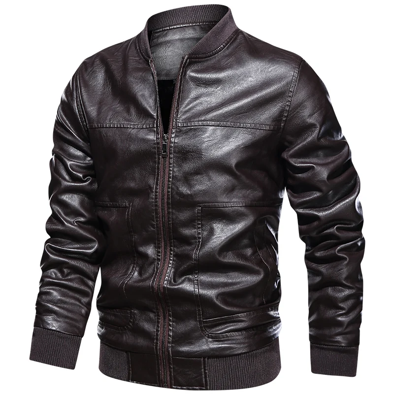 

Winter Mens Leather Jacket Men Fashion Motorcycle PU Leather Jacket Cool Zipper Pockets Leather Casual Coats Men Clothing M-4XL