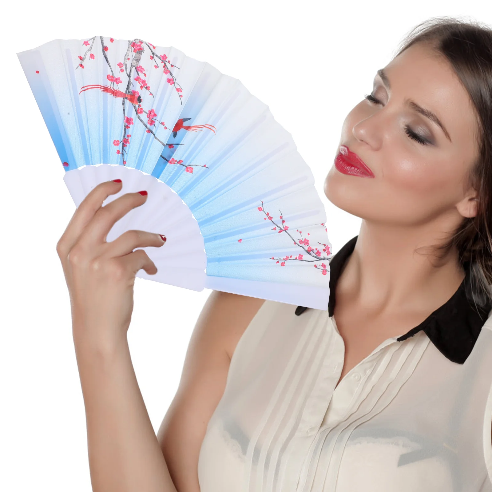 

Складной веер ручной женский Шелковый тканевый кружевной декоративный винтажный складной большой белый танцевальный классический цветочный