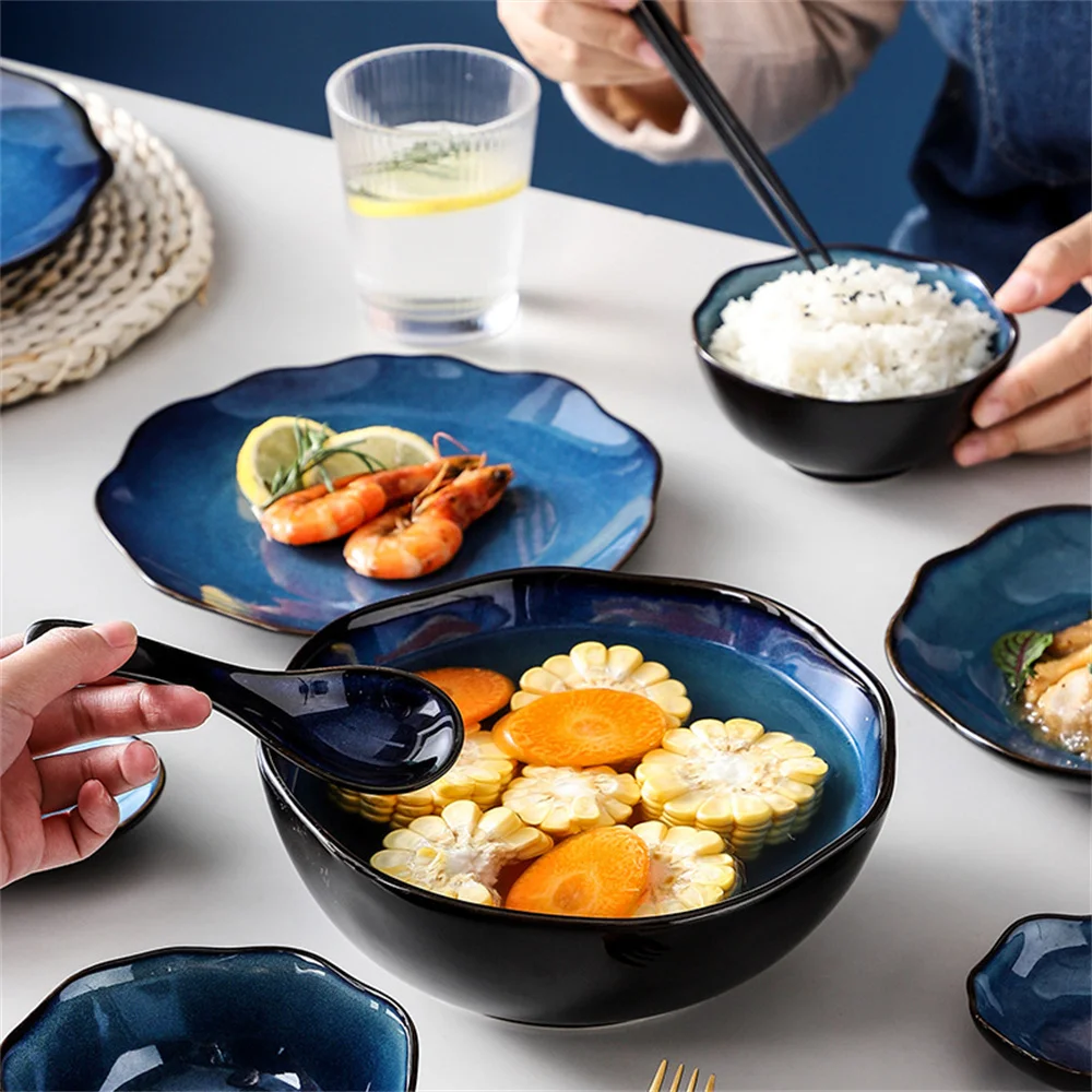 

Ceramic Salad Bowl Dinner Plates Can Be Steamed Baked And Microwave High-temperature Fired Porcelain Dishes Northern Europe