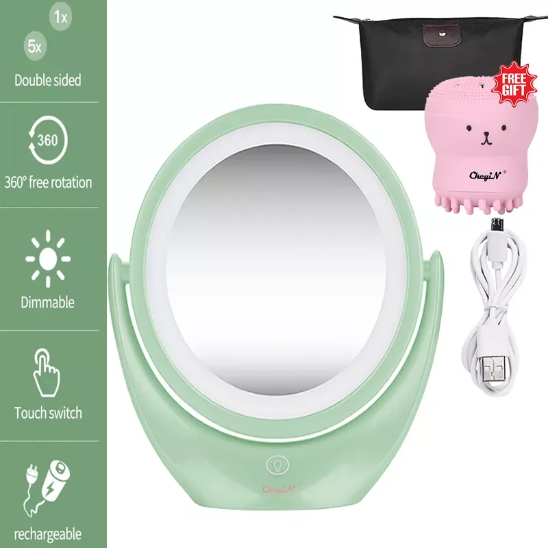 

CkeyiN 5X Double Sidedvanity Mirror Rechargeable Led Light Makeup Mirror Touch Screen Portable Dressing Table Cosmetic Mirrors