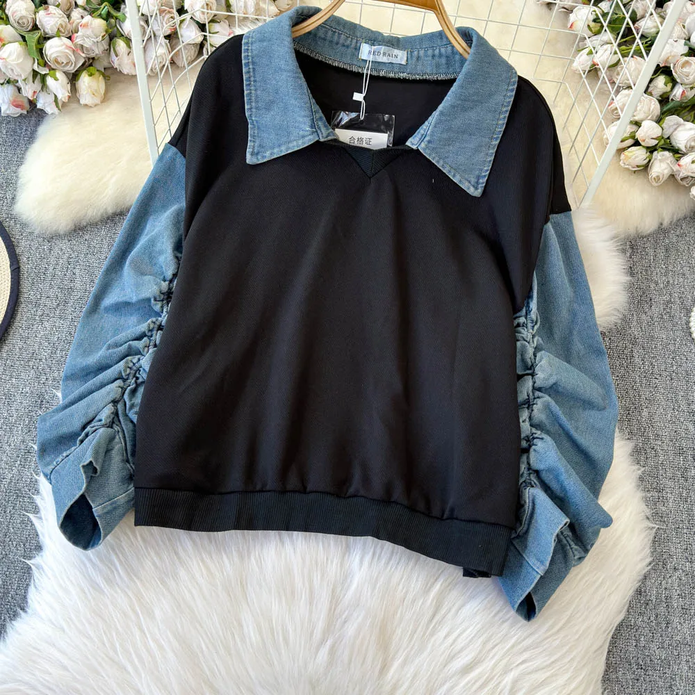 Женская джинсовая толстовка с капюшоном Feel Fake Two Свободные полосатые рубашки