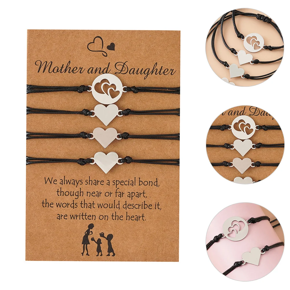

Love Parent-Child Bracelet Mommy Me Woven String Heart Matching Mother Daughter