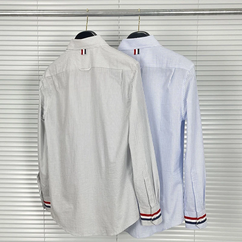 TBBrand New Shirt Man Turn Down Collar Oxford Striped Design Fashion Fit Full Sleeve Casual Shirt Business Men's Shirt Work Suit