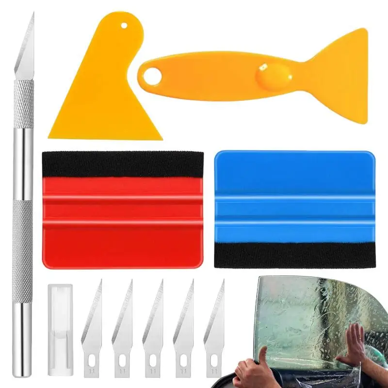 

10PCS Wrapping Tools Kit Auto Window Film Kit Squeegee Film Scrapers Professional Vehicle Glass Protective Film Installing Tools