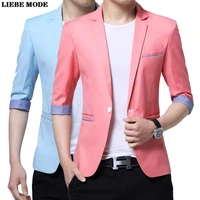 mens summer formal blazer short sleeve cotton suit jacket coat for men slim fit office wear blazer black blue pink blaser homme