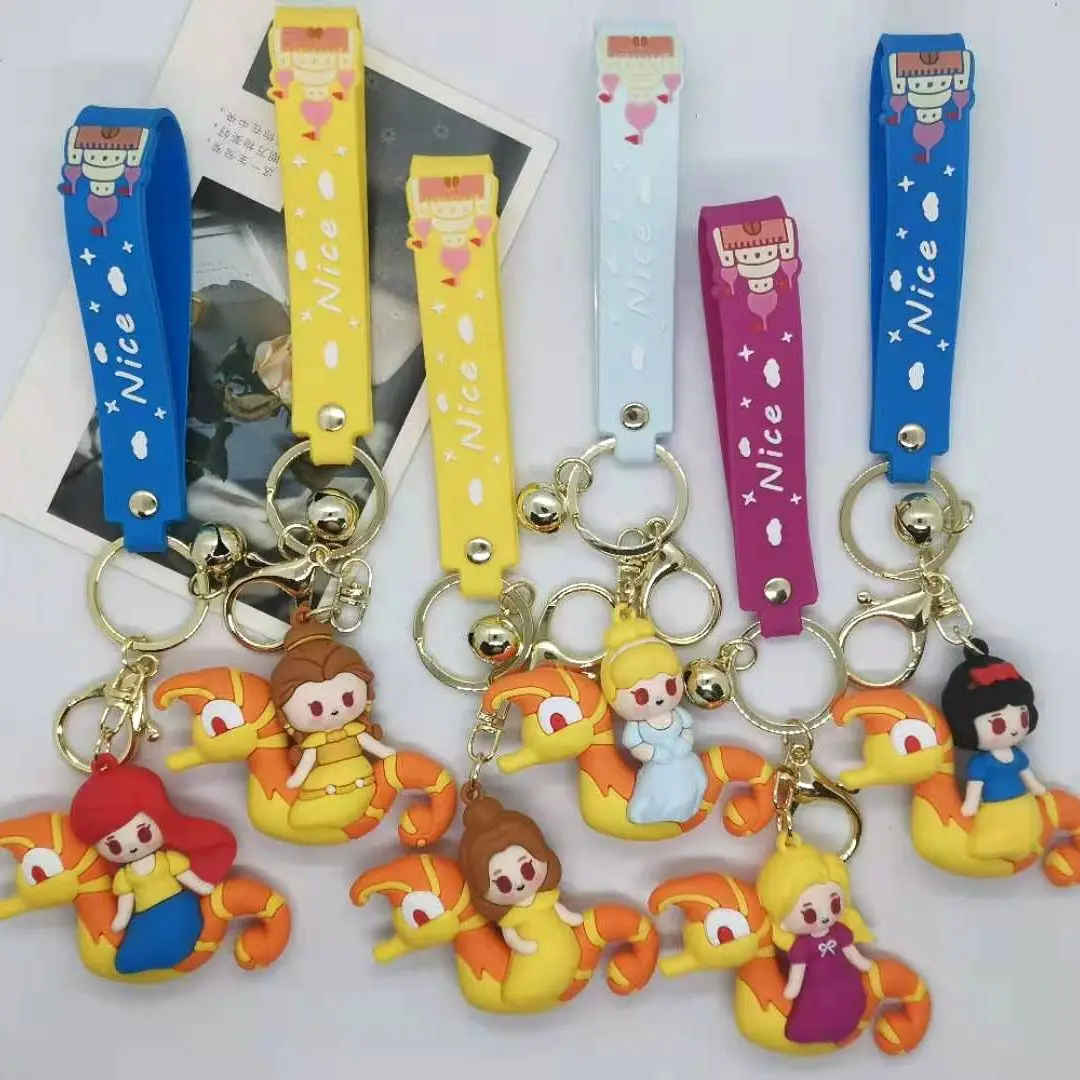 

Cartoon Princess Epoxy Doll Keychain Cute Mermaid Belle Snow White Ornaments Fashion Bags Accessories Car Keyring Gifts for Girl