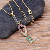 aibef charm jewelry romantic love letter pendant necklace color aaa zircon womens elegant gold chain valentines day gift