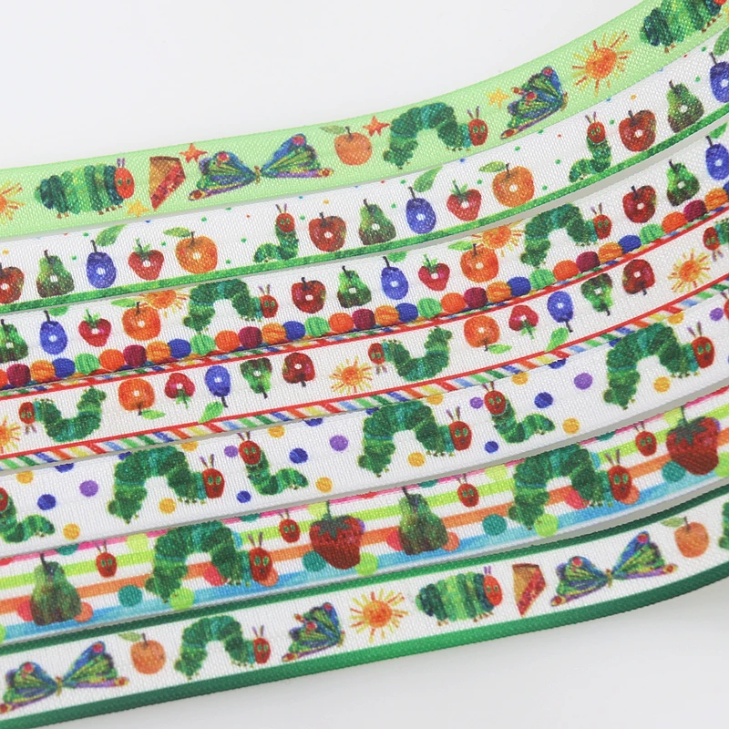 

DUWES 5/8'' 50yards caterpillar printed Fold Elastic FOE stretch ribbon hairbow headwear headband DIY OEM D1496
