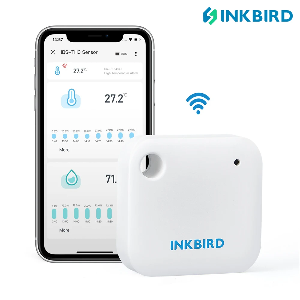

INKBIRD IBS-TH3 Wi-Fi Temperature Humidity Sensor Pocket-sized Thermometer and Hygrometer 2-in-1 Sensor with Temperature Alarms