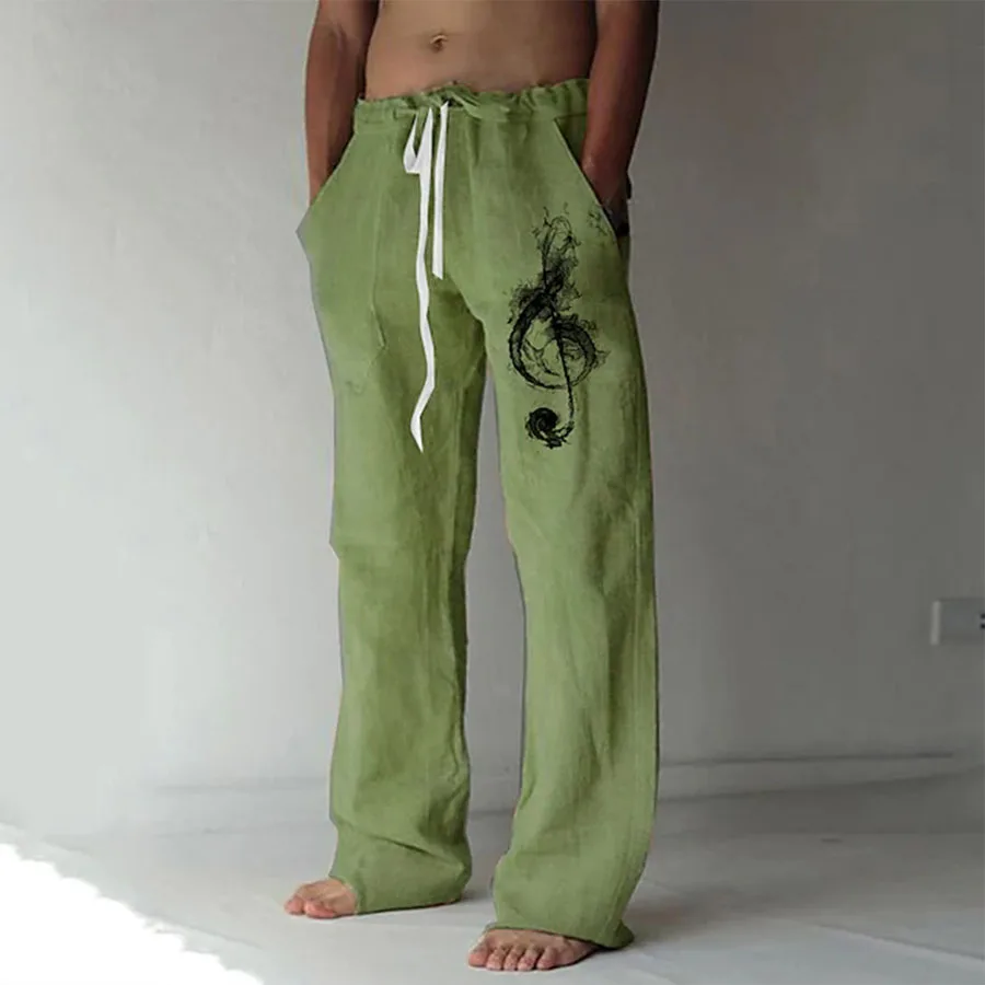 

2023 Spring Summer Men's Notes 3D Casual Trousers Baggy Pant Pockets Drawstring Elastic Waist Texture Pants Yoga Comfort Soft