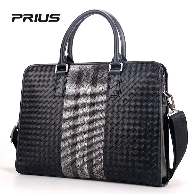 HandBag Men's Leather Luxury Brand Business Briefcase Leather Woven Bag Fashion Shoulder Bag ComputerBag Large Capacity 2023 New