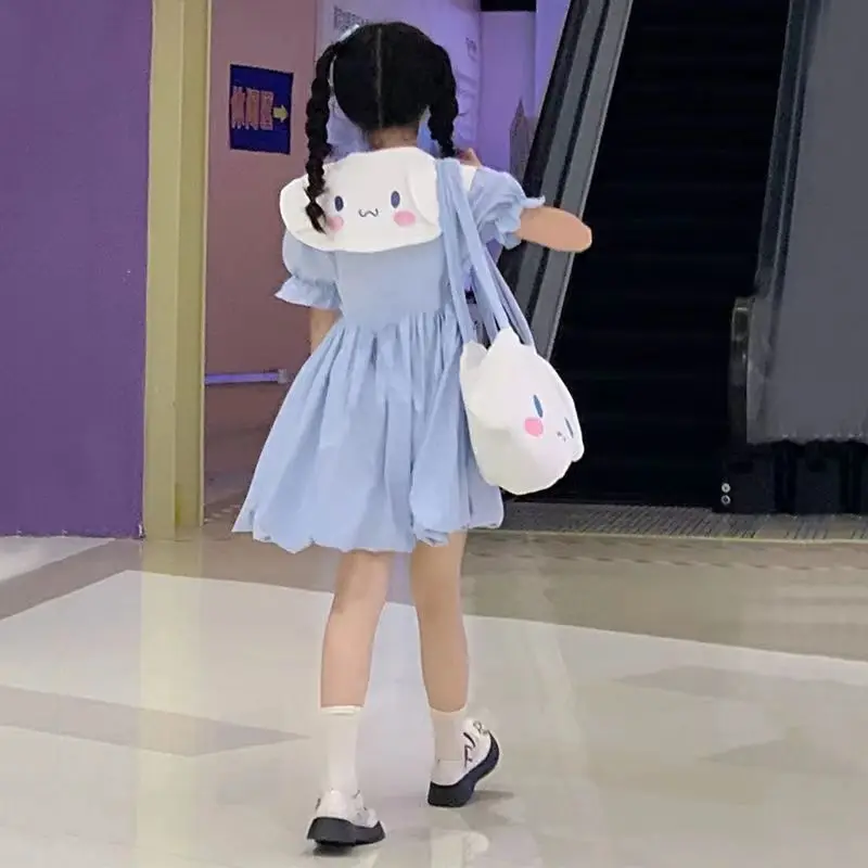 

Sanrios Kawaii аниме Cinnamoroll милый мультфильм летнее синее платье с воротником студентка девочка сердце принцесса платье подарок на день рождения