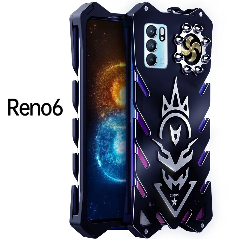 

Dropshipping Metal Steel Machinery Shockproof Protection Phone Shell Bumper Back For Oppo Reno Reno6 Pro Plus + CASE Cover