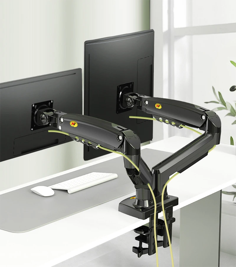 2021 new nb f160 gas spring 360 degree desktop 17 27 dual monitor holder arm with usb3 0 monitor mount bracket load 2 9kg each free global shipping