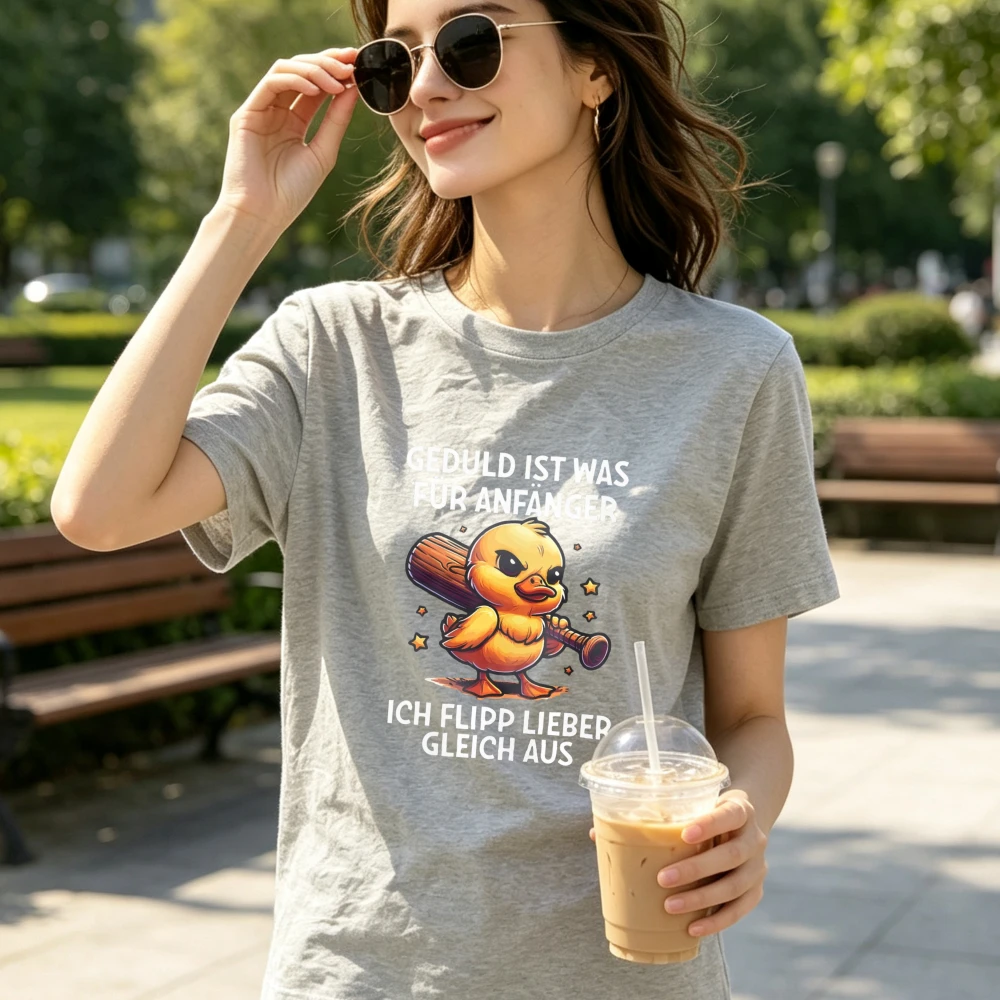 Фото Футболка Geduld Ist Was Für Anfänger с принтом Angry Duck Baseball Bat, с круглым вырезом, короткими рукавами, забавным слоганом, летняя футболка №5