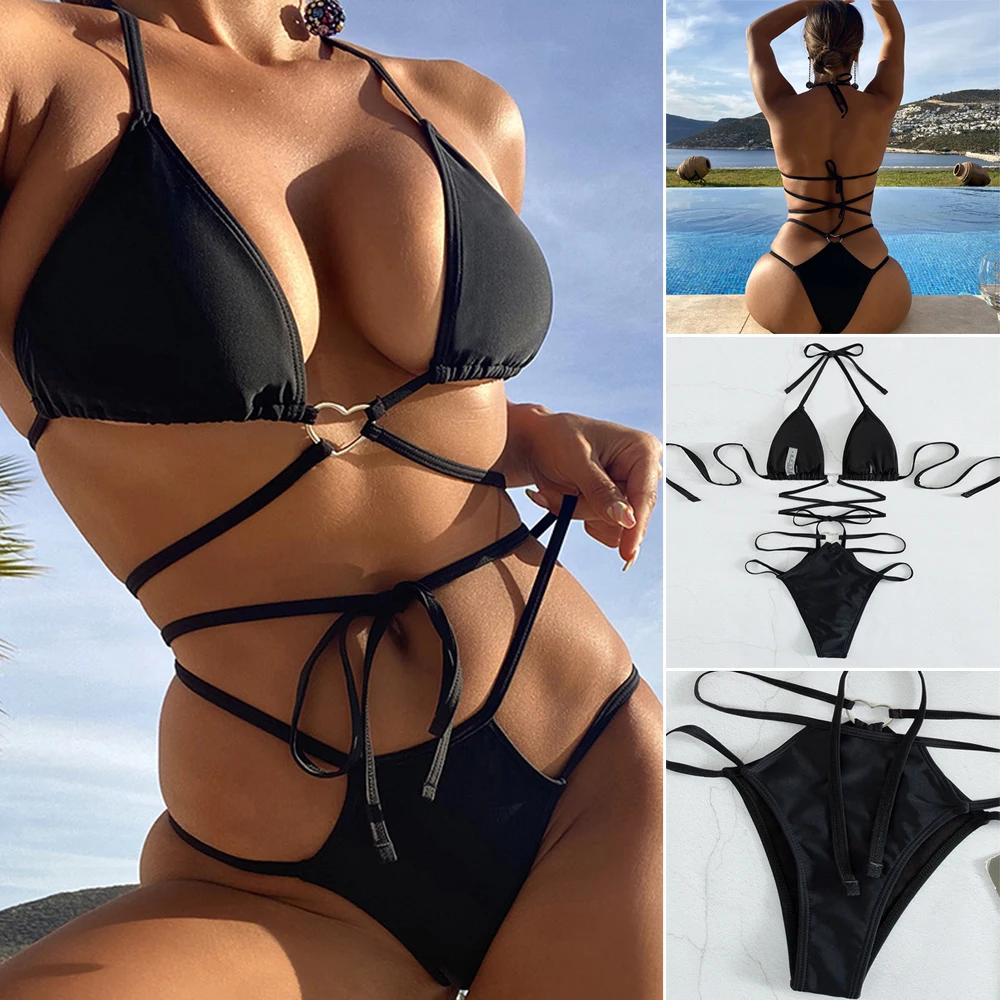 

Women's Swimsuit 2-Piece Sexy Backless Tie Bikini Quick Dry Summer Bathing Suit Sunbathing Clothes Thin Underwear Swimwear ASD88