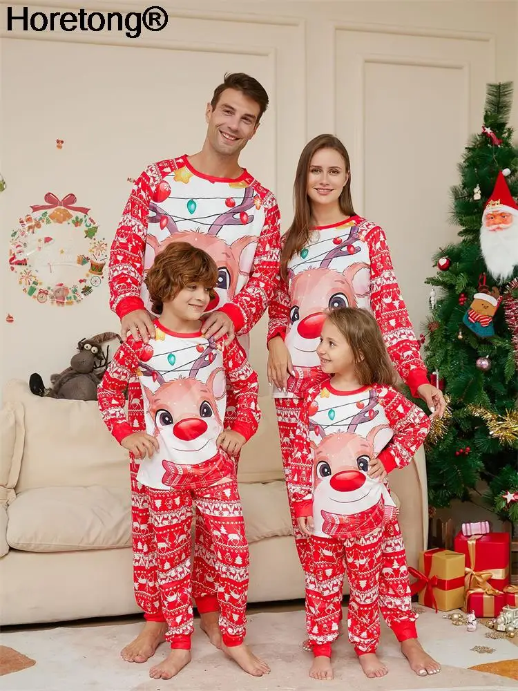 

Пижама с рождественским оленем, одинаковые наряды для семьи, одежда для сна в клетку для отца, матери, ребенка, мамы и я, Рождественская одежда, Топы + штаны