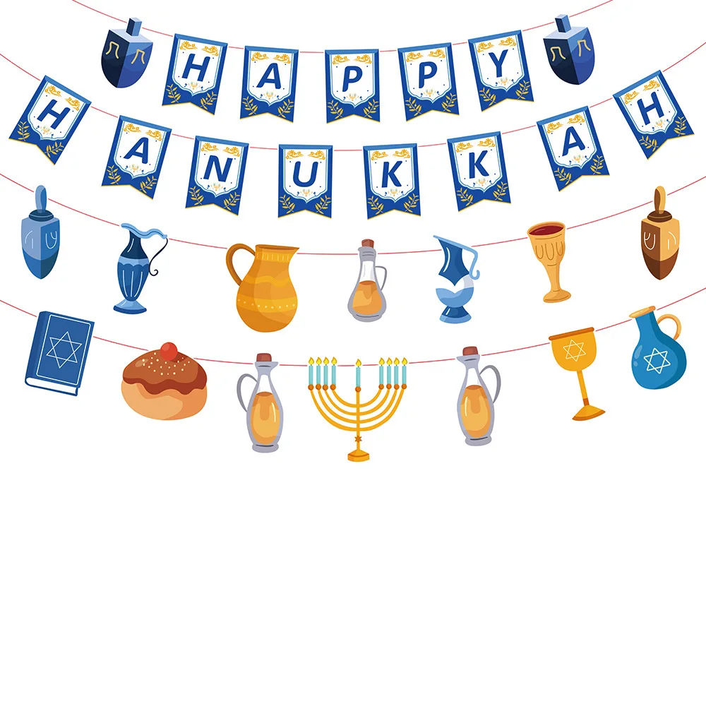 

HAPPY HANUKKAH Banner Garland Hanukkah Decorations Paper Hanging Banner for Hanukkah Jewish Chanukah Party Decor Supplies