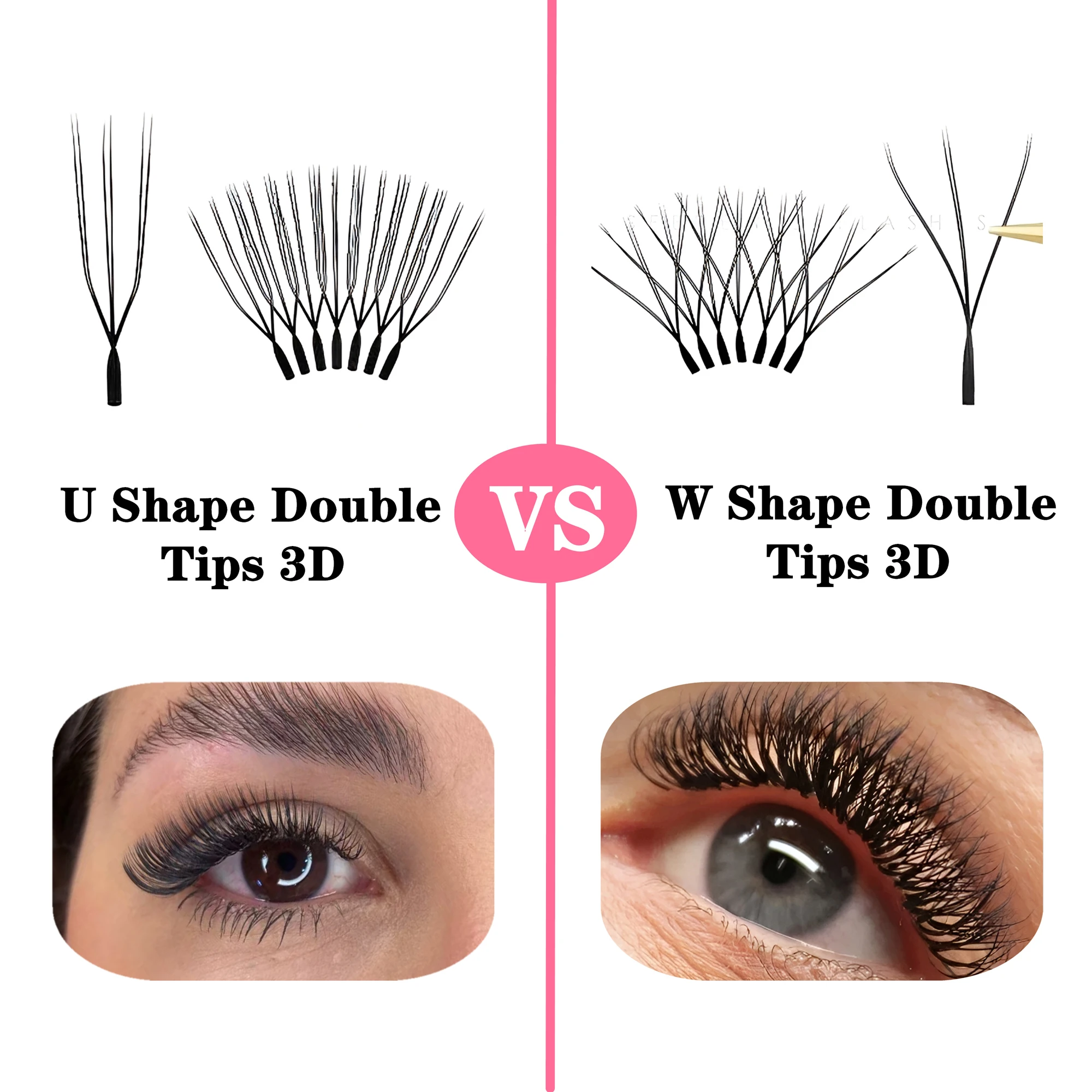 Фото Qbeautylash Cílios 3D 6D W U-образные наращивание ресниц Двойные 3D готовые вееры Объемные ресницы Натуральные норковые накладные ресницы №4