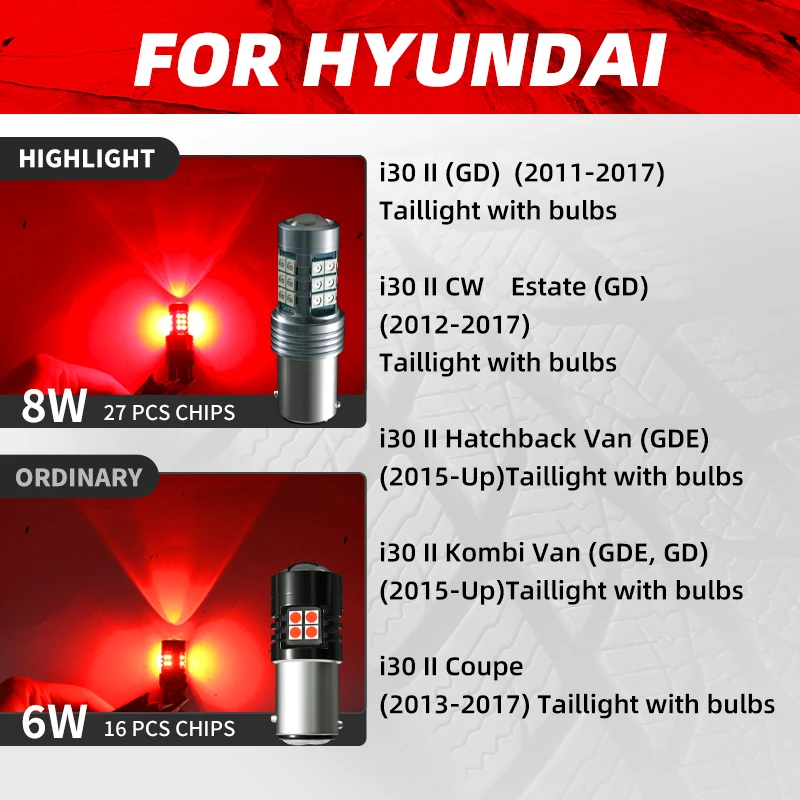 2 светодиодных стоп-сигналов P21/5 Вт Blubs BAY15D 7528 1157 Красный для Hyundai i30 II Estate CW 2018 2019 2020