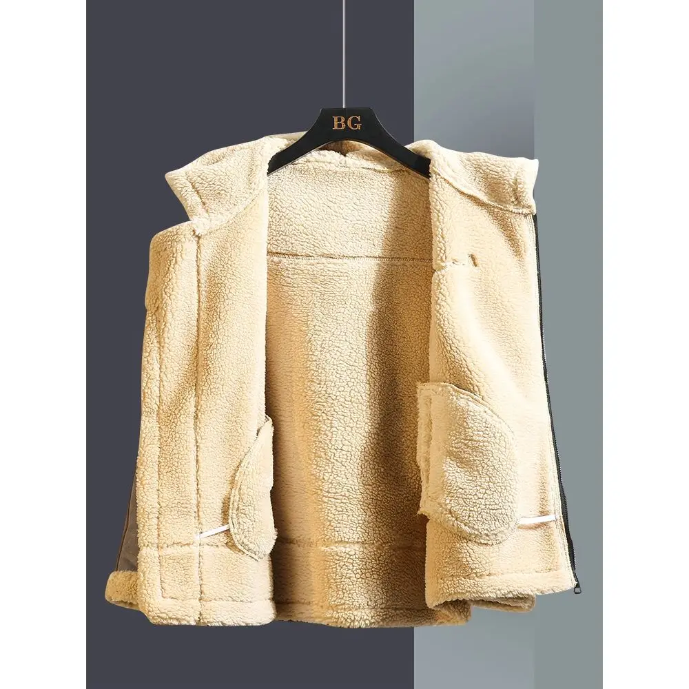 2022 Tooling Lamb Velvet Jacket Men's Lamb Fur And Fur Integrated Motorcycle Jacket Winter Thickening And Velvet Cotton Clothes