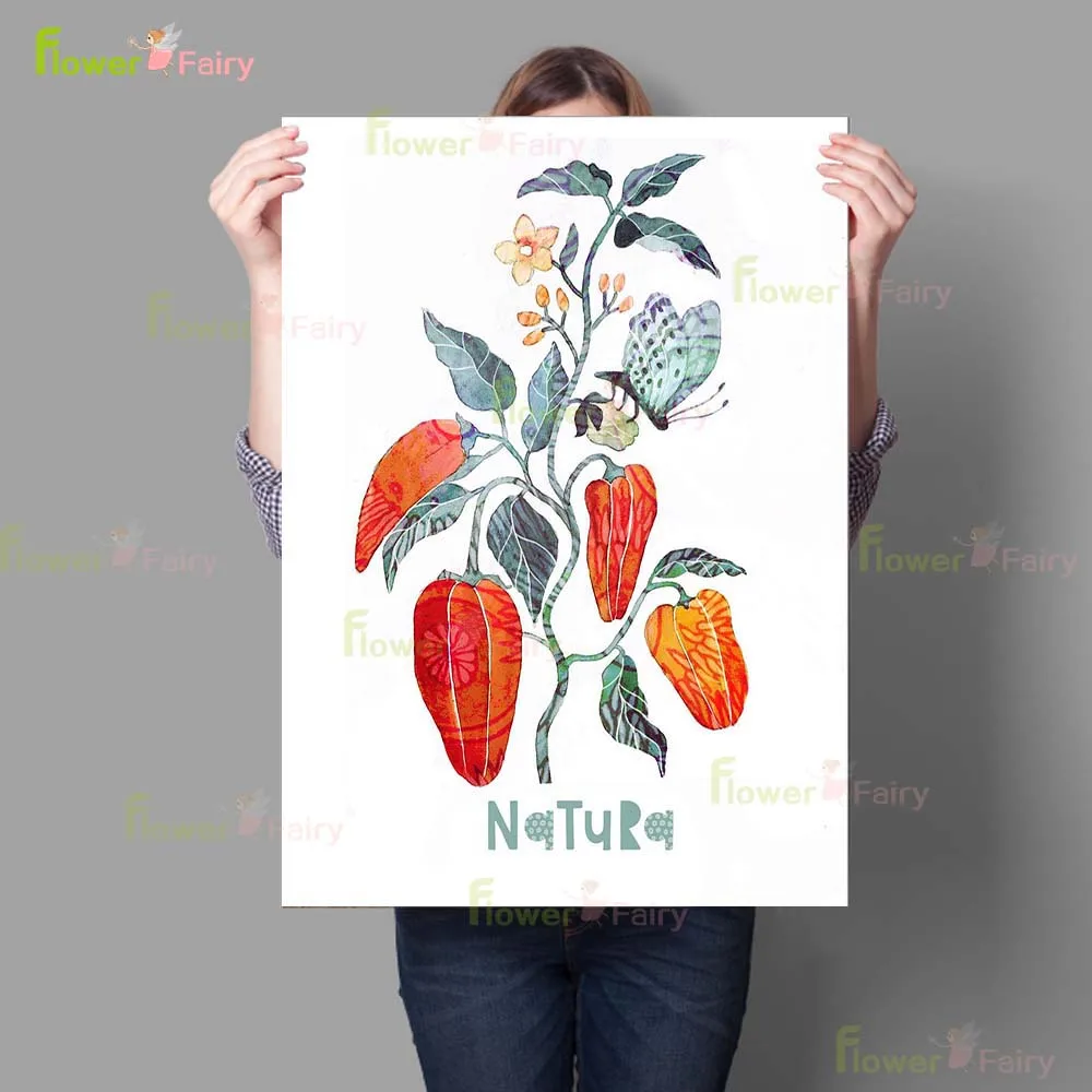 Настенный плакат с акварелью фруктами и искусственными листьями Картина на