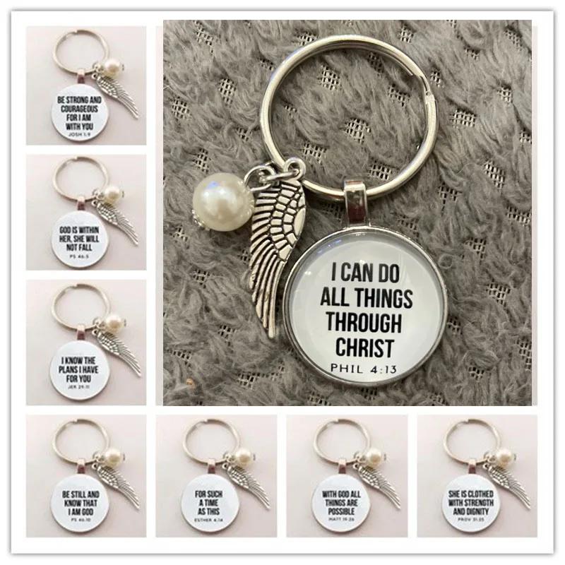 

Nice Bead Verse Key Chains Faith Keychain Scripture Quote Christian Jewelry for Friend Women Men Inspirational Gifts Cute Wing
