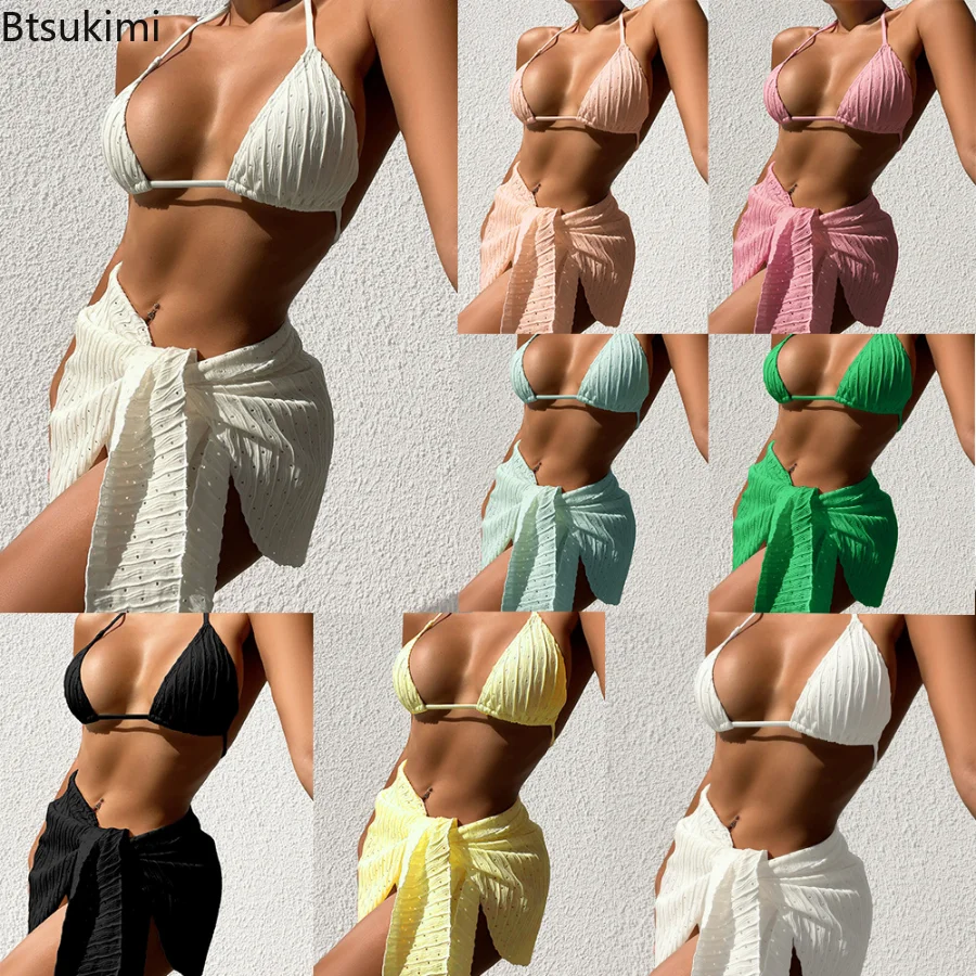 

Женское летнее бикини из 3 предметов, накидка на купальник, женское бикини, женское бикини, сексуальный комплект бикини, купальник, женский п...