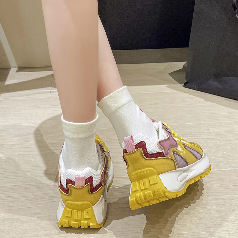 Женские сетчатые кроссовки повседневные дышащие в Корейском стиле на толстой