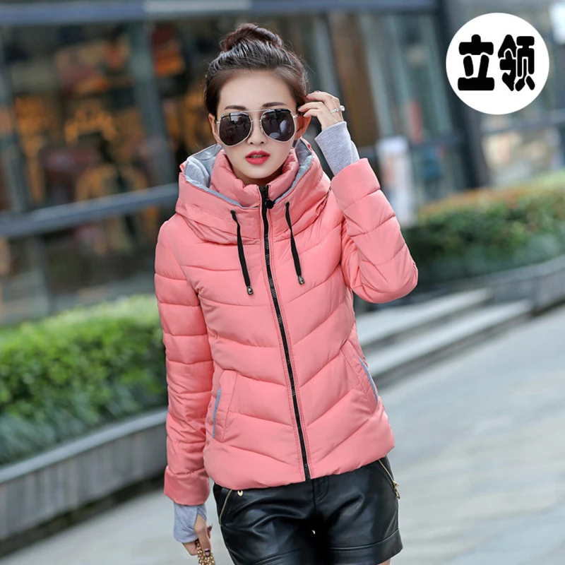 2022 Winter Jacket Women Clothes Womens Parkas Thicken Outerwear Solid Coats Short Female Slim Cotton Padded Basic Tops Hiver