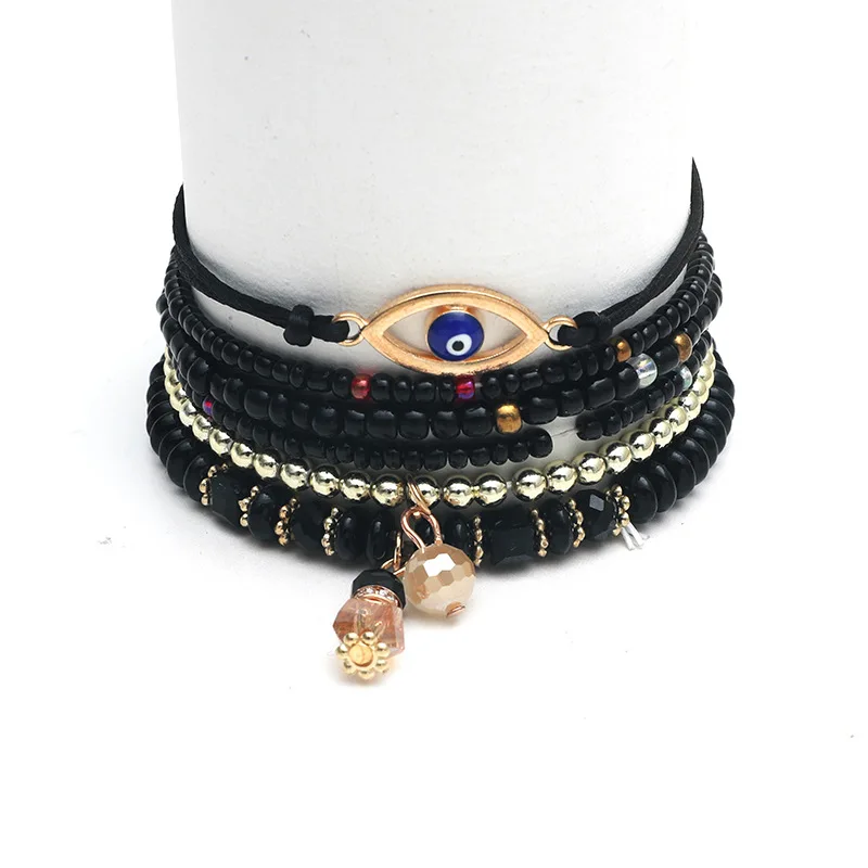 Летний многослойный браслет богемского стиля из акриловых бусин с семенами для женщин турецкой этнической культуры с красным глазом от сглаза для украшений MW-02.