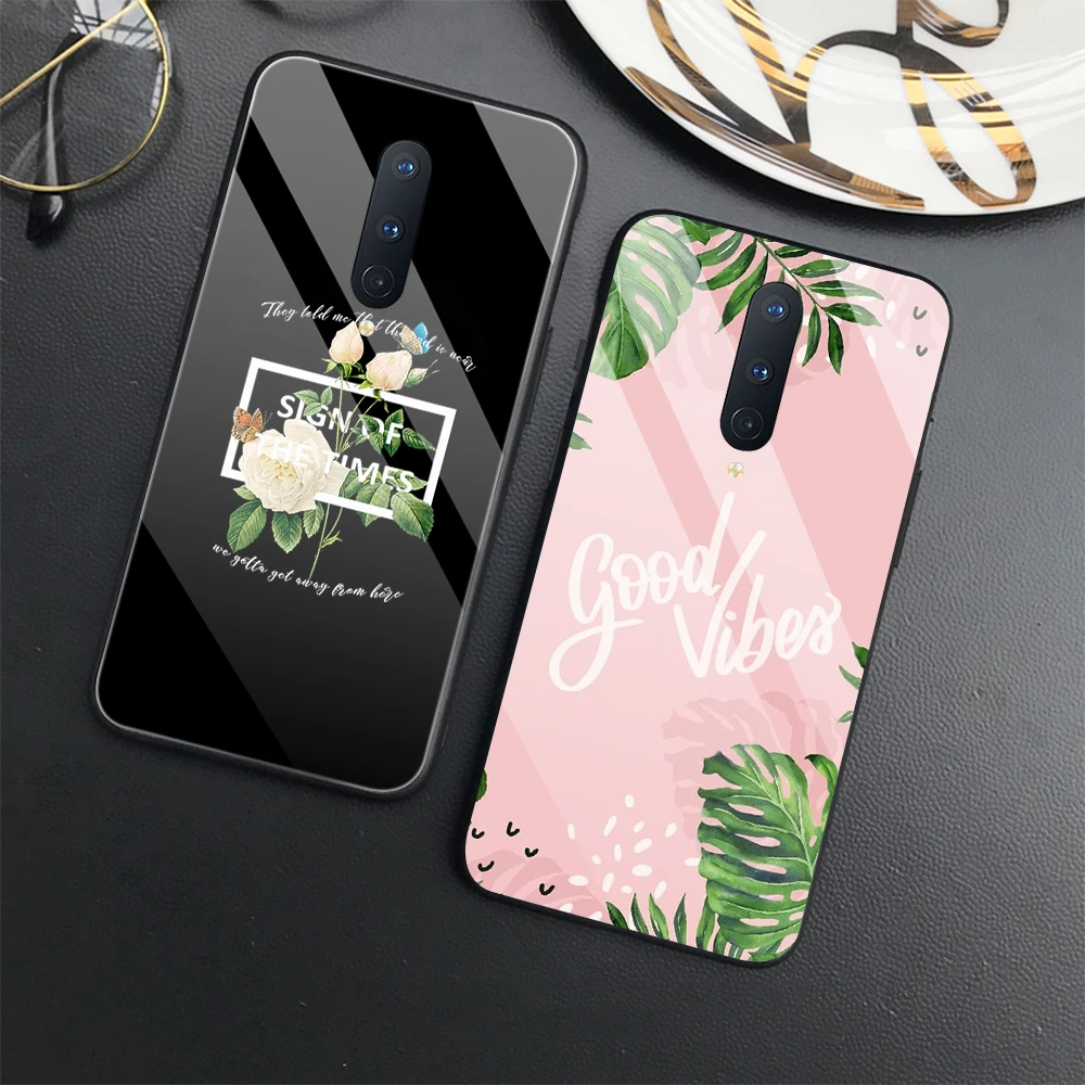 

Flowers Text Label Case for OnePlus 8 9 7 10 Pro 7T 8T 9Pro 9R 9RT 5 5T 6 6T Nord N20 N10 2 5G N100 Glass Back Shell Cover