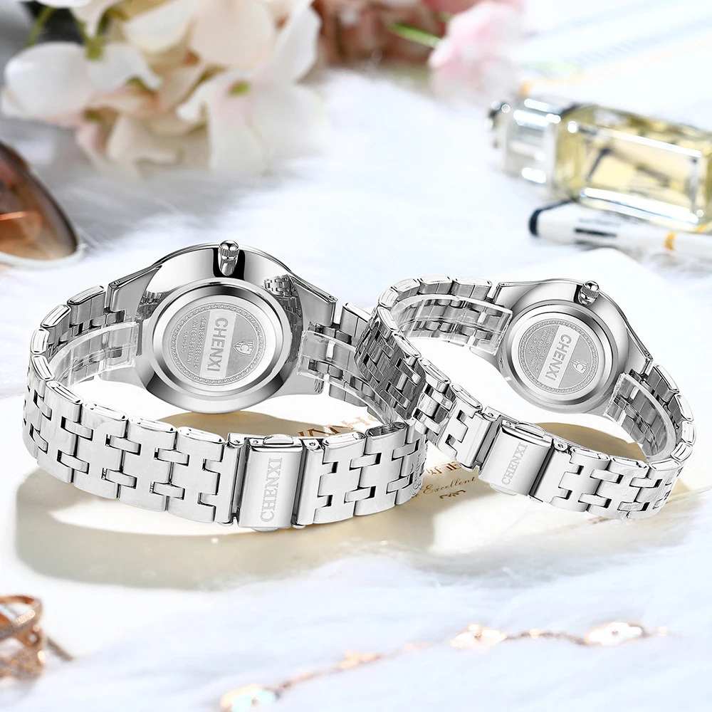 CHENXI Stainless Steel Couple Watches For Women Men Waterproof Quartz Wristwatches Ultra-thin Fashion Luxury Lover's Watch Gifts