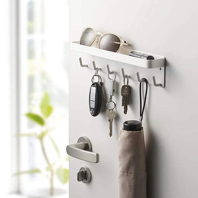 

Настенный магнитный держатель для ключей, стойка-органайзер с 6 крючками, поднос для Engryway, для прихожей, кухни, домашнего декора