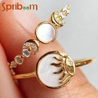 2pcs rhinestone moon ring creative opal joint rings set for women vintage metal jewelry aesthetic wife wedding party accessories