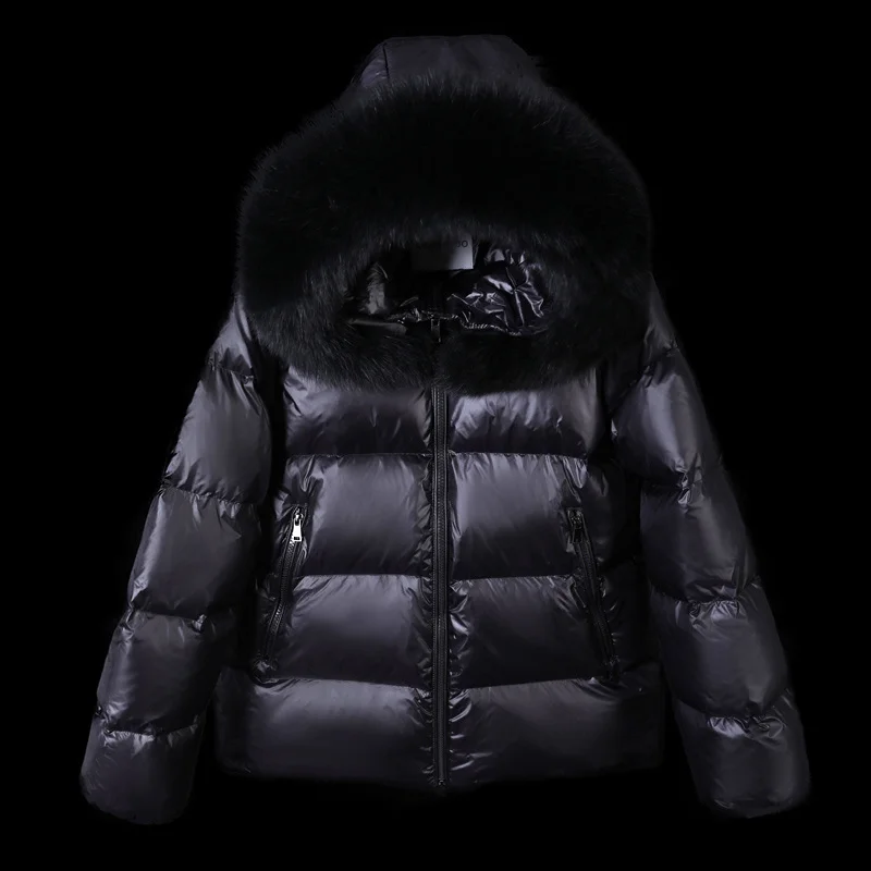 

maomaokong Winter Female Parkas White Duck Down Jacket Real Fox fur Collar Hooded Warm Women's Feather Coat Outwear