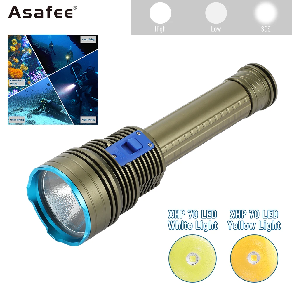 

Asafee X70 100M Underwater XHP70.2 LED Diving Flashlight 5000LM Light IPX8 Highest Level Waterproof Lantern Scuba Lamp Torch