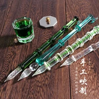 chinese style culture retro glass dip pen art painting transparent bamboo dip pens gift box to send teacher glass pen