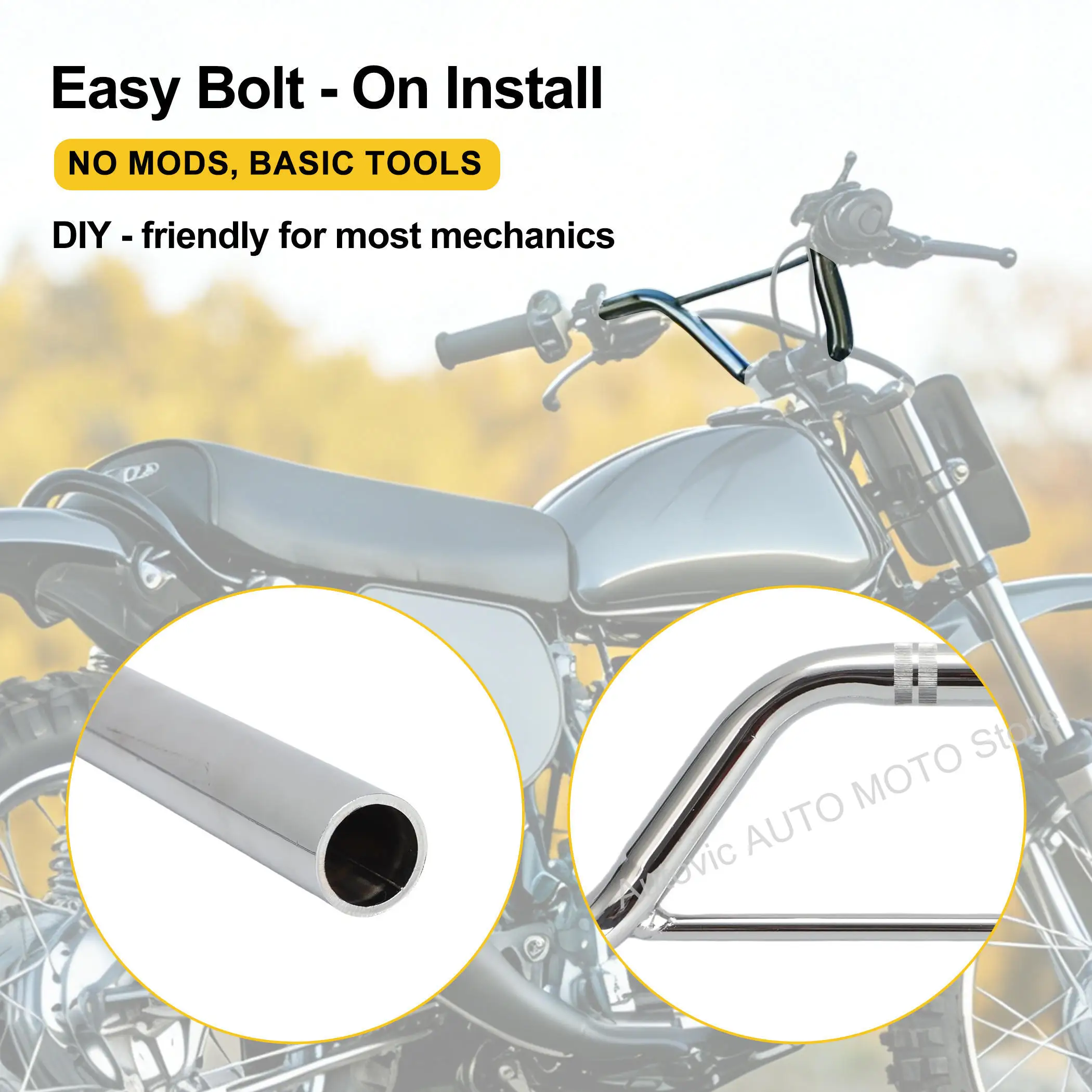 Фото Руль хромированный винтажный для мотоциклов Honda XR75 XR 75 K0 K1 K2 K3 1973-1976, стальной, 53100-116-000 №4