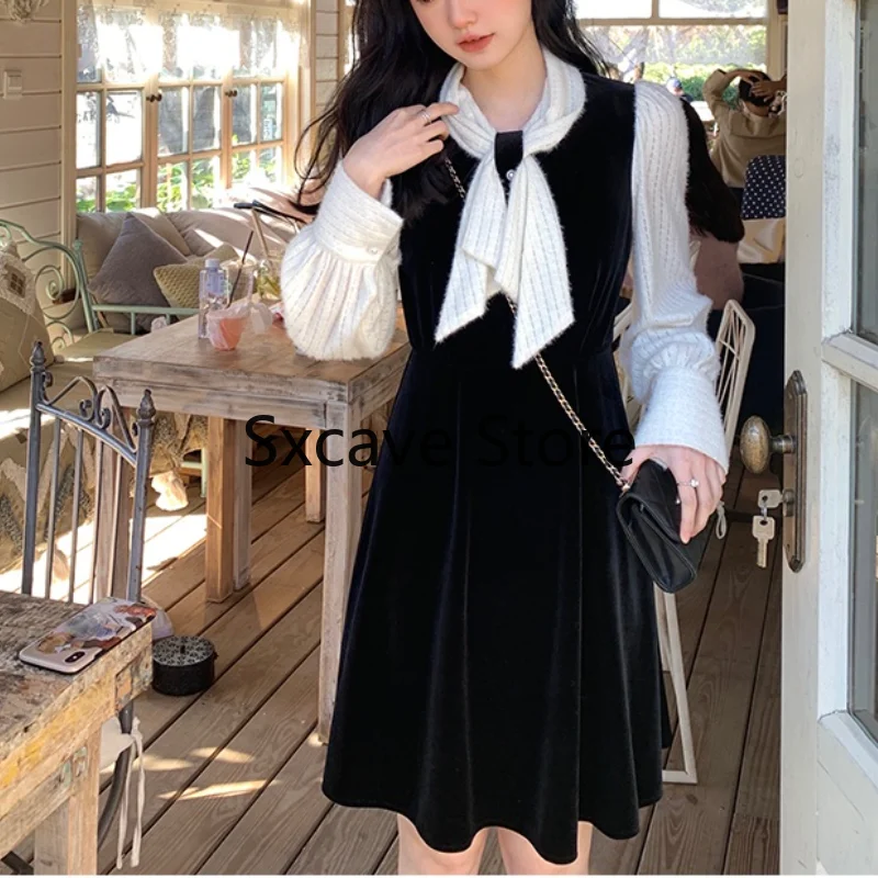 

Кружевное винтажное платье, женское повседневное черное бархатное мини-платье, женское элегантное офисное платье, корейское зимнее платье 2021