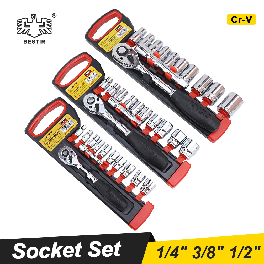 

BESTIR Ratchet Socket Wrench set 1/4" 3/8" 1/2" CR-V Steel Universal Socket set Reversible Quick Released Machine Repairing Tool