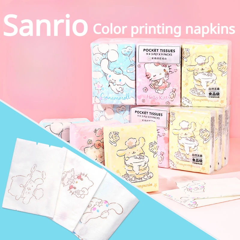 

Sanrio Kawaii Hello Kitty Cinnamoroll Paper Towel Cute Cartoon Print Thickened Handkerchief Paper Portable Girls Can Wet Tissues