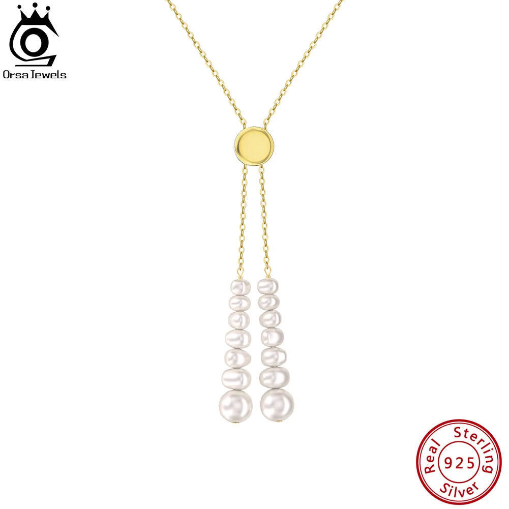 

ORSA JEWELS 925 Sterling Silver Baroque Pearl Long Chain Necklace for Women Fashion Natural Pearl Pendant Necklace Jewelry GPN41