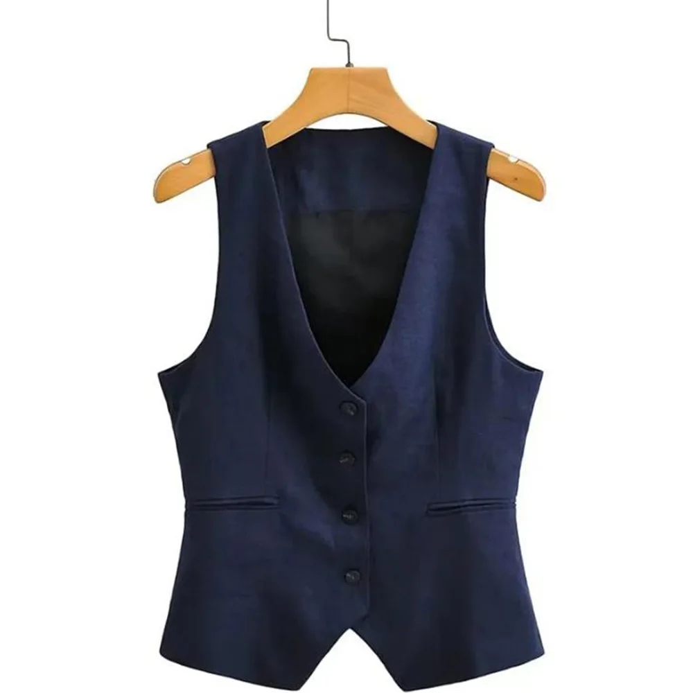 

Майка женская льняная с V-образным вырезом, модный однобортный Топ без рукавов, дизайнерский офисный