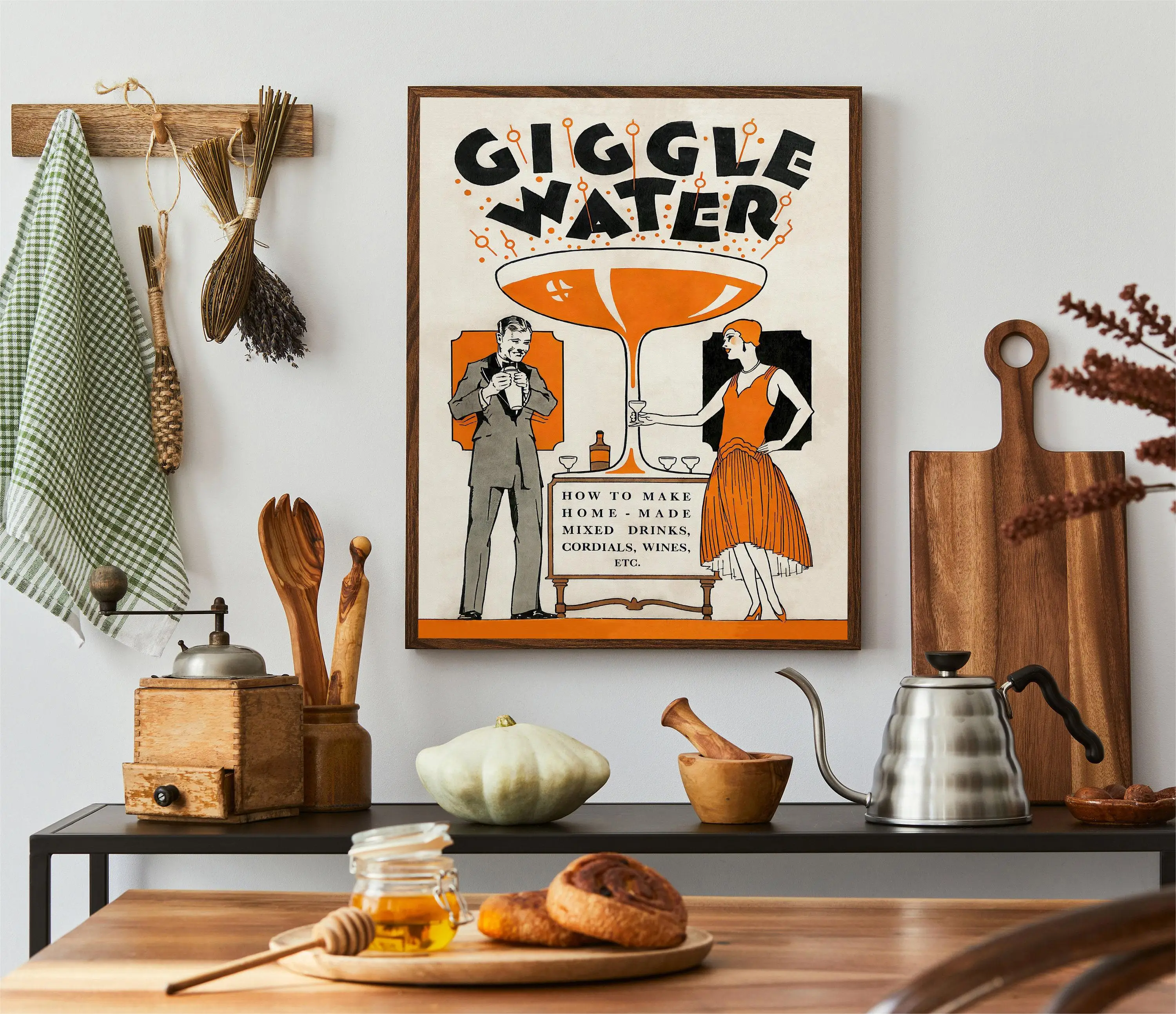 Винтажный постер с изображением пищи напитков шампанского красного вина Absinthe